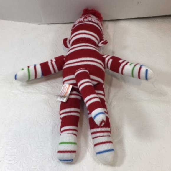 Plushland Red White Striped Winter Sock Knit Monkey 12" - Picture 7 of 11
